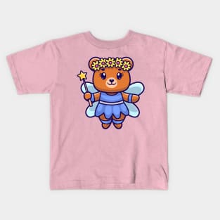 Cute Bear Fairy Holding Magic Wand Cartoon Kids T-Shirt